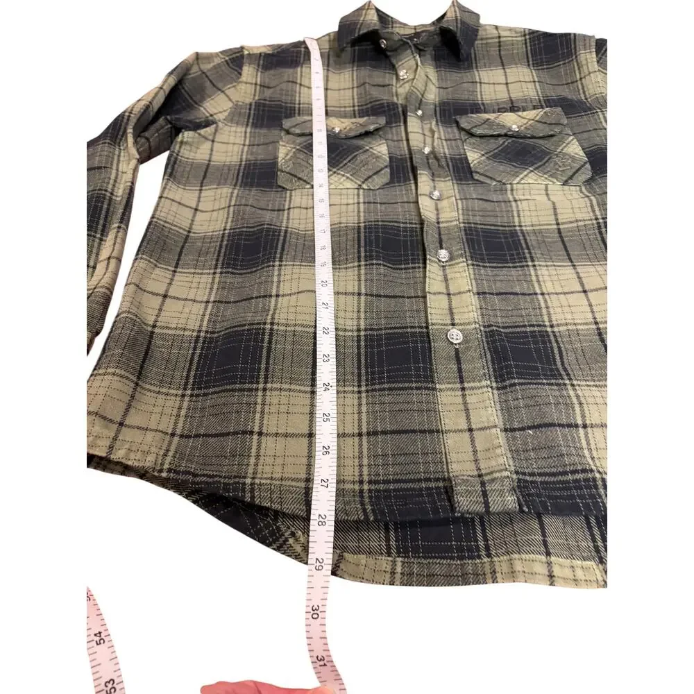 PURPLE BRAND Men's Plaid Flannel Shirt Size SMALL Green Black Heavyweight